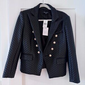 Generation Love Black Quilted Vegan Leather Blazer Gold Buttons Size L NWT